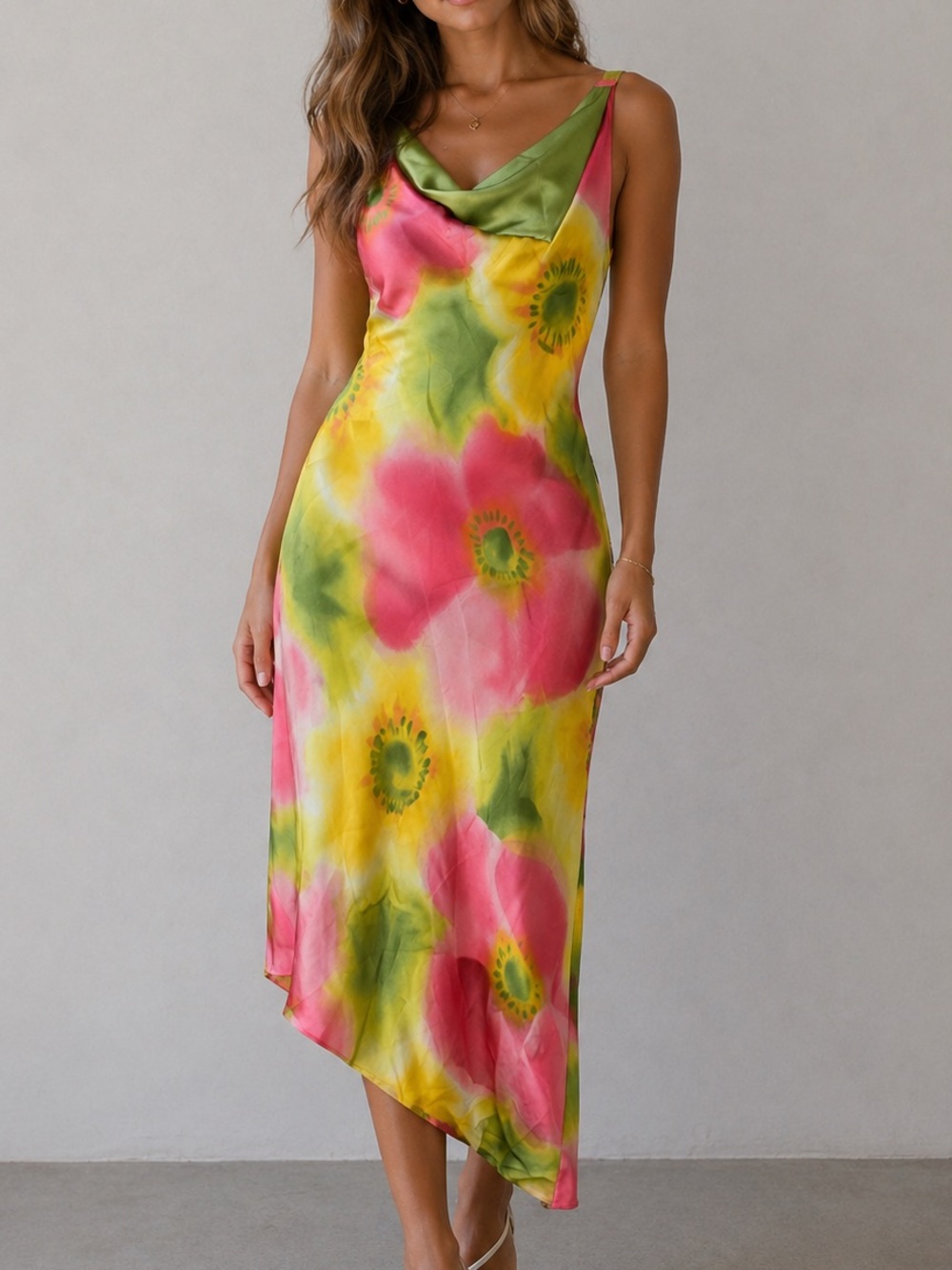 Vintage O Suzanne Green & Pink Maxi Dress